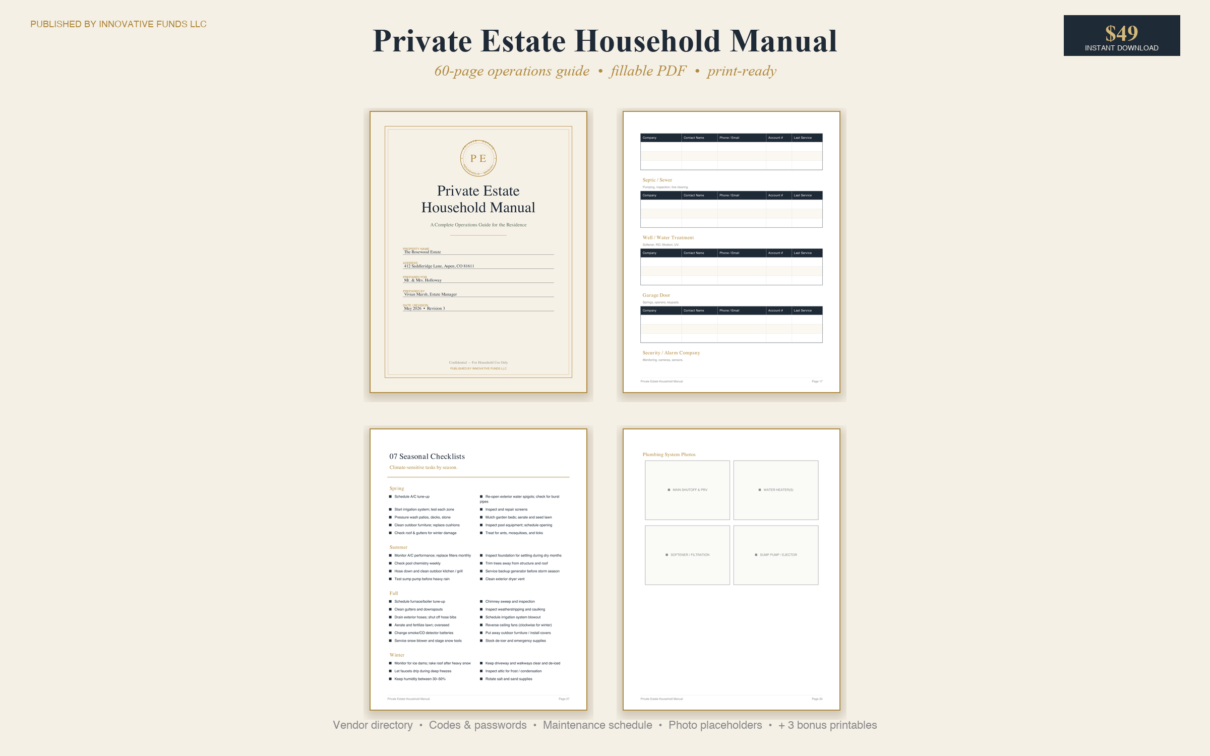 Private Estate Household Manual — 4-page spread